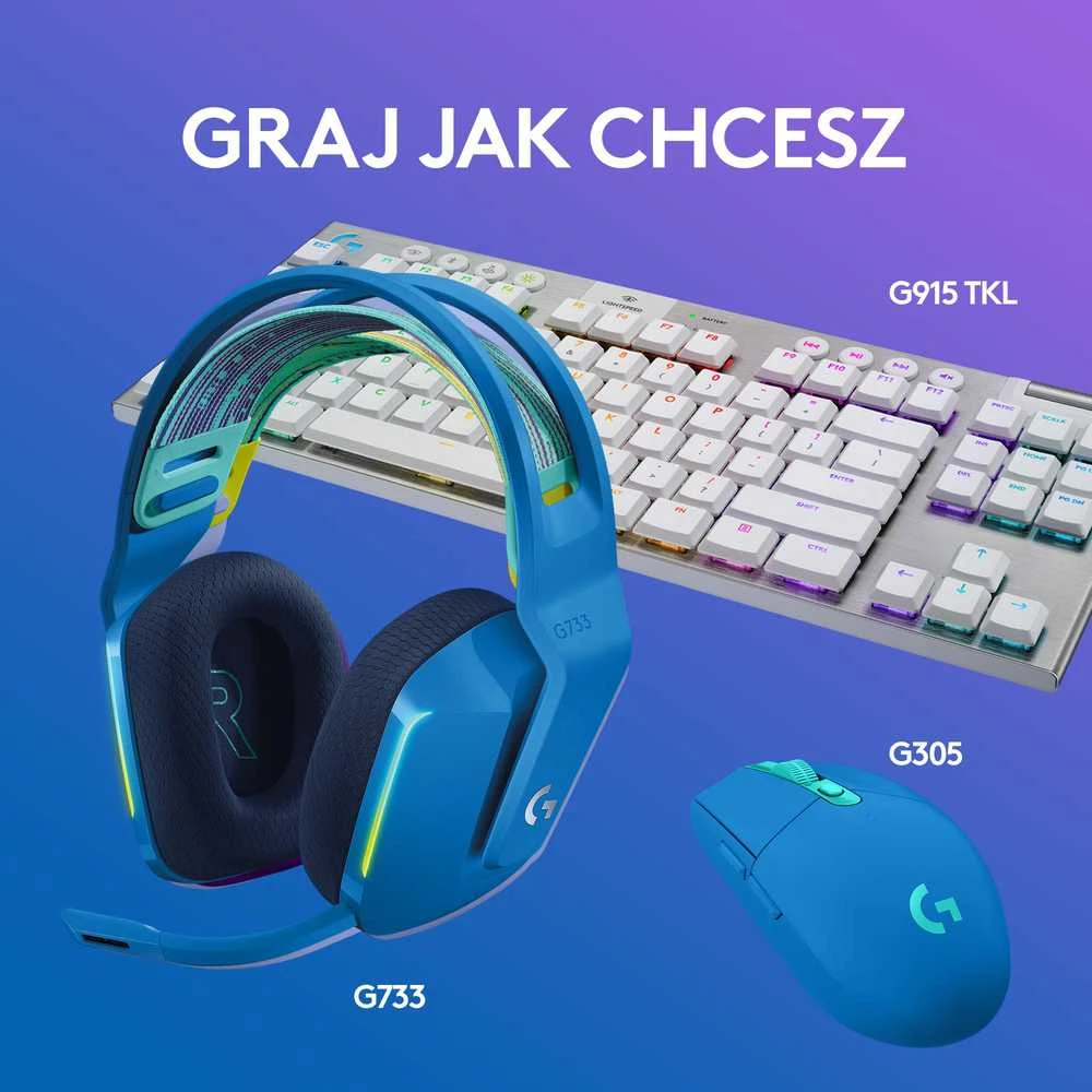 Belaidės ausinės Logitech G733, LIGHTSPEED, RGB, Mėlynos spalvos