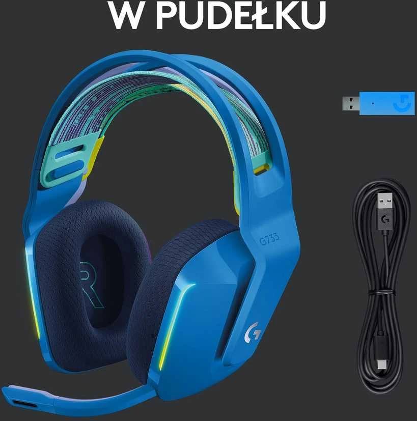 Belaidės ausinės Logitech G733, LIGHTSPEED, RGB, Mėlynos spalvos