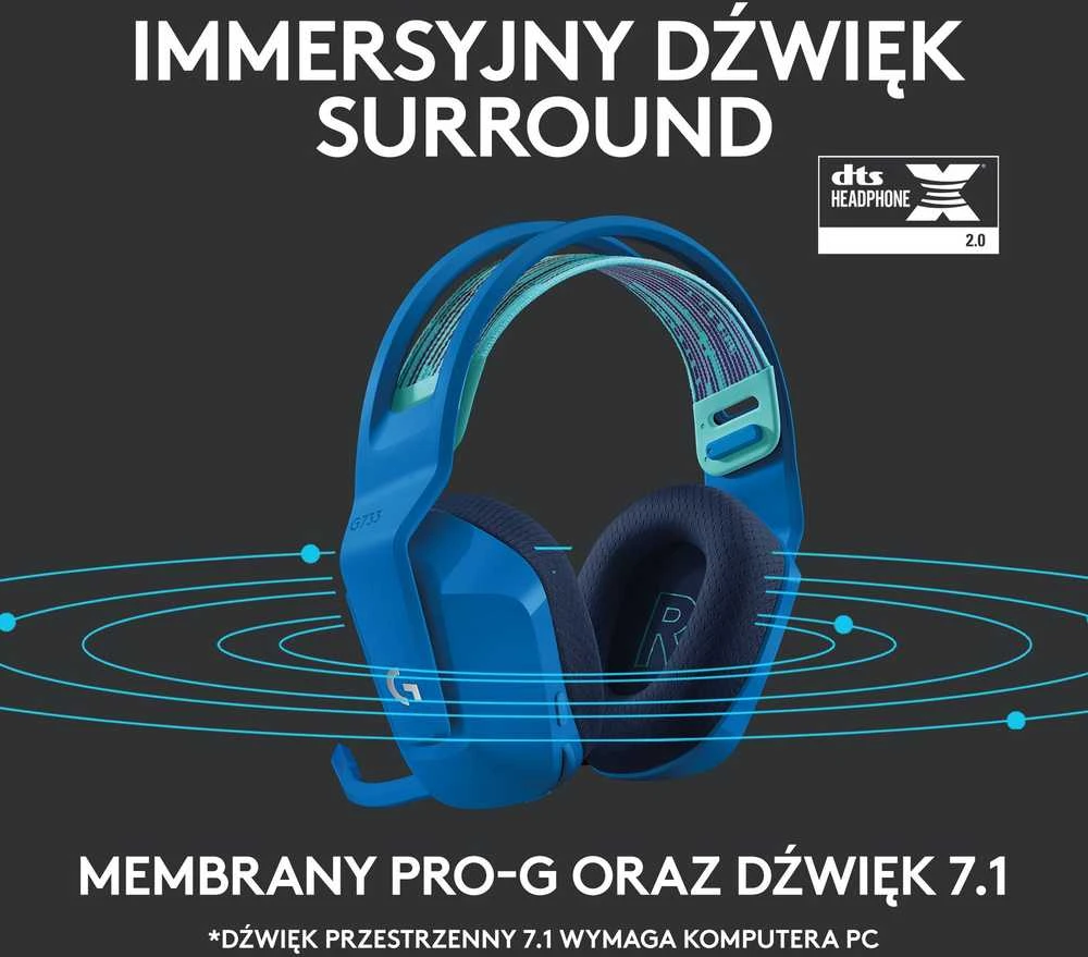 Belaidės ausinės Logitech G733, LIGHTSPEED, RGB, Mėlynos spalvos