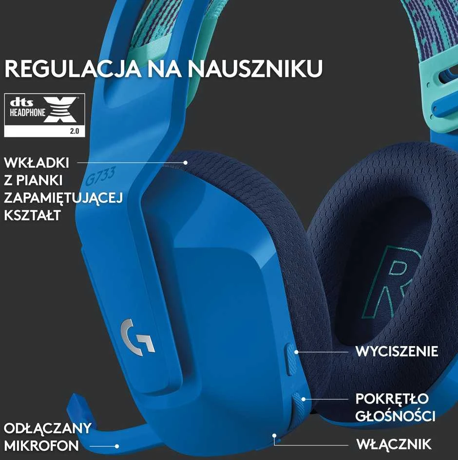 Belaidės ausinės Logitech G733, LIGHTSPEED, RGB, Mėlynos spalvos