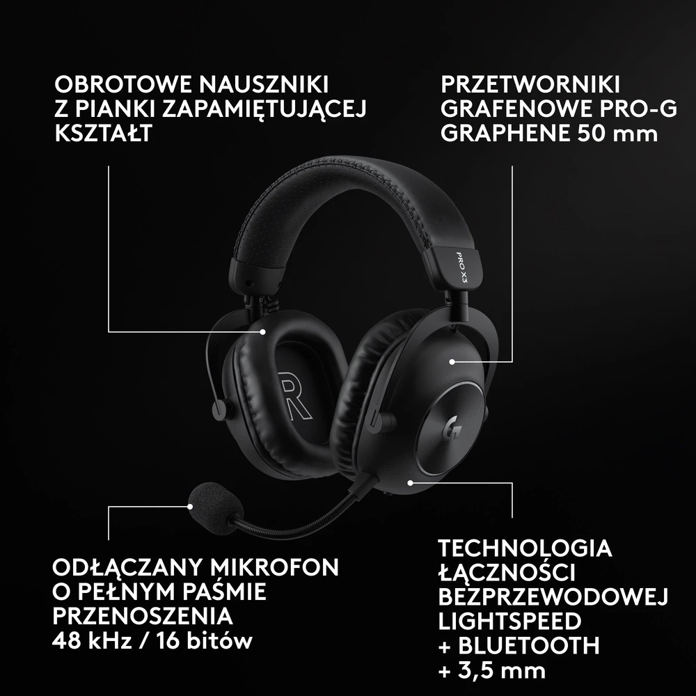 LOGITECH G PRO X3 LIGHTSPEED Belaidės Ausinės Žaidimams - Juodas - 2.4GHZ - EMEA28i - 935