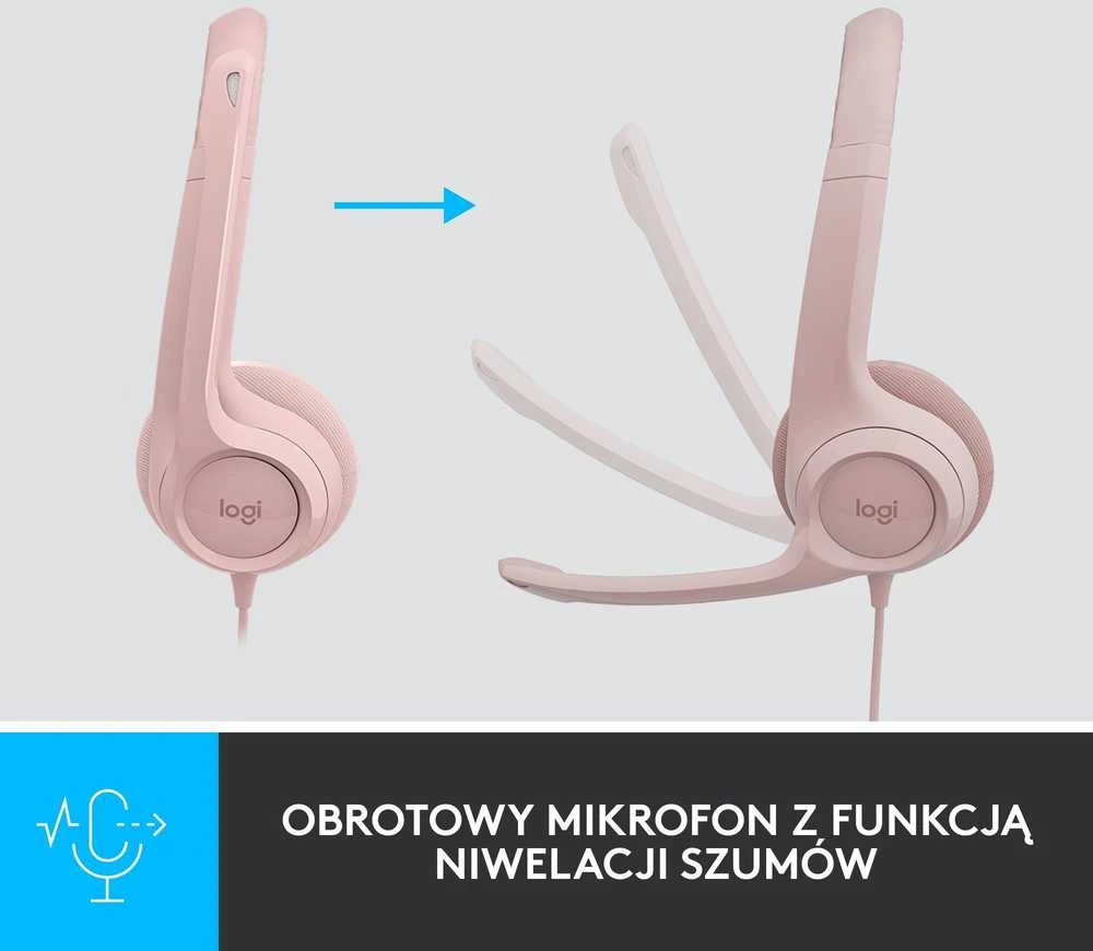 Ausinės  su laidu Logitech H390 USB, Rožinės