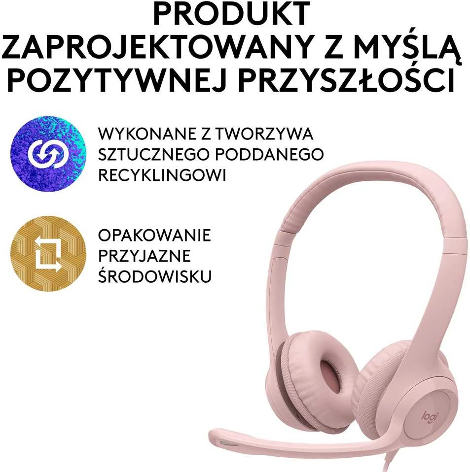 Ausinės  su laidu Logitech H390 USB, Rožinės