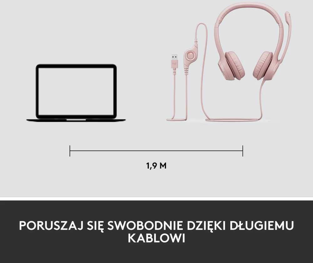 Ausinės  su laidu Logitech H390 USB, Rožinės