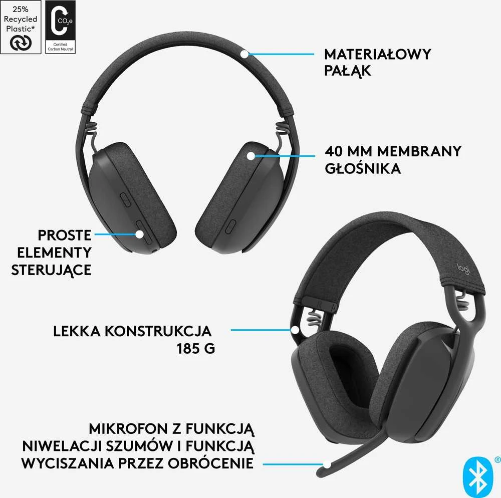 Logitech Zone Vibe 100 belaidės ausinės, Juodos