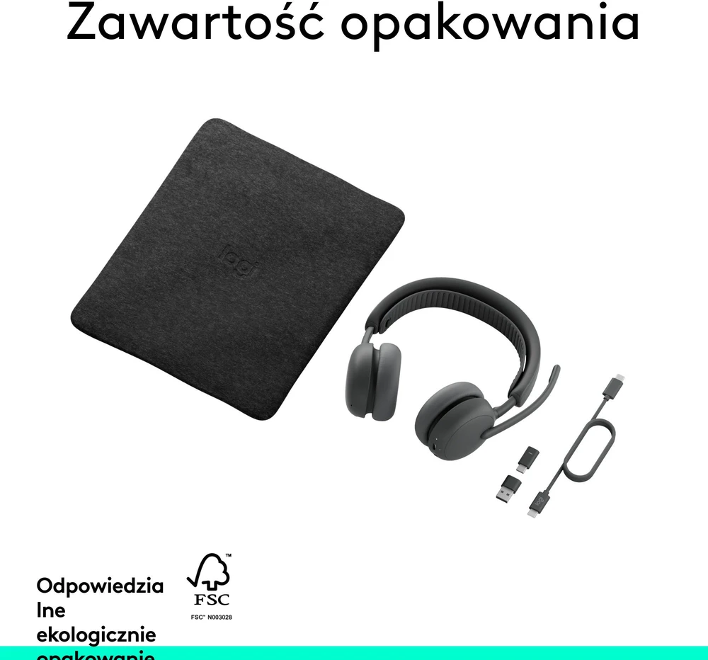 Logitech Zone 2 komplektacija su dėklu ir priedais