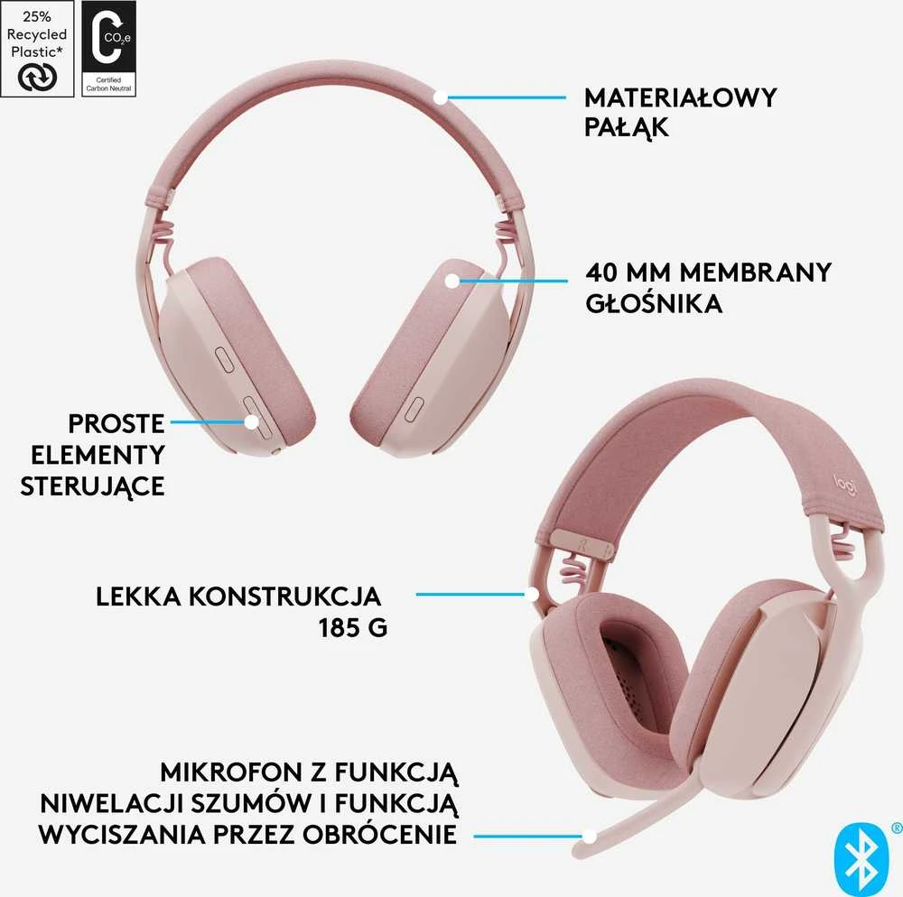 Belaidės ausinės Logitech ZONE VIBE 100, rožinė