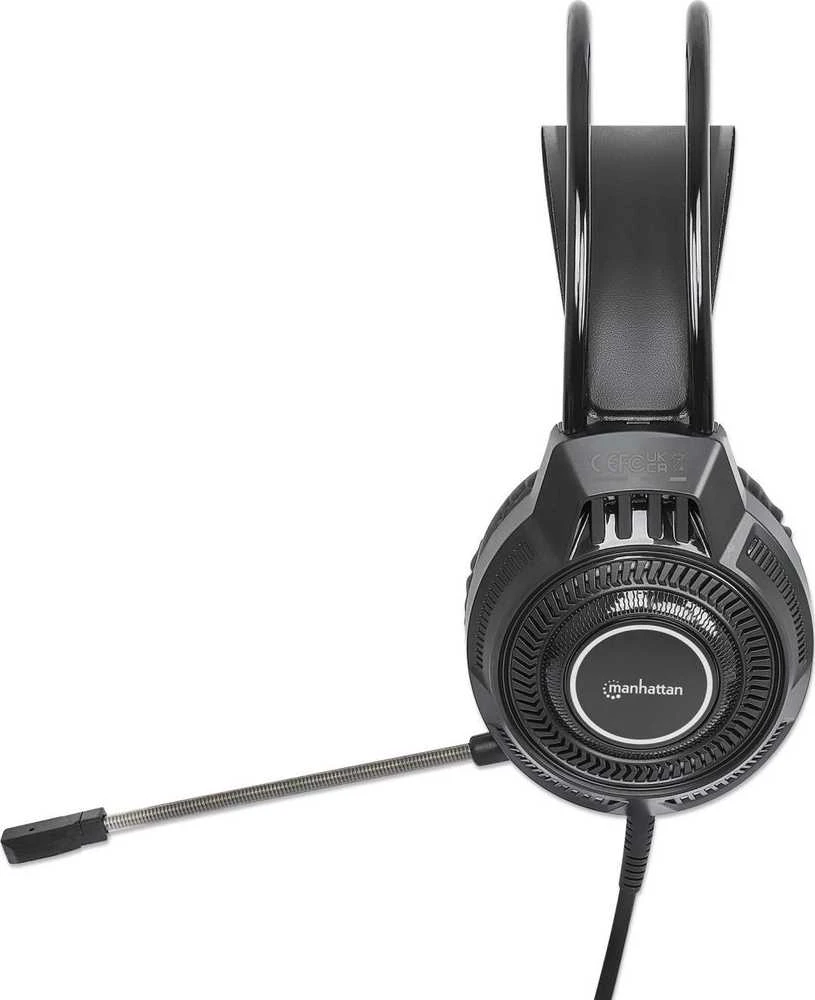 Ausinės Manhattan RGB LED Over-Ear USB Gaming ausnės, su laidu, USB-A Plug, Mikrofonas, Integrated Volume Control, 2.0m, Juodas, 180696