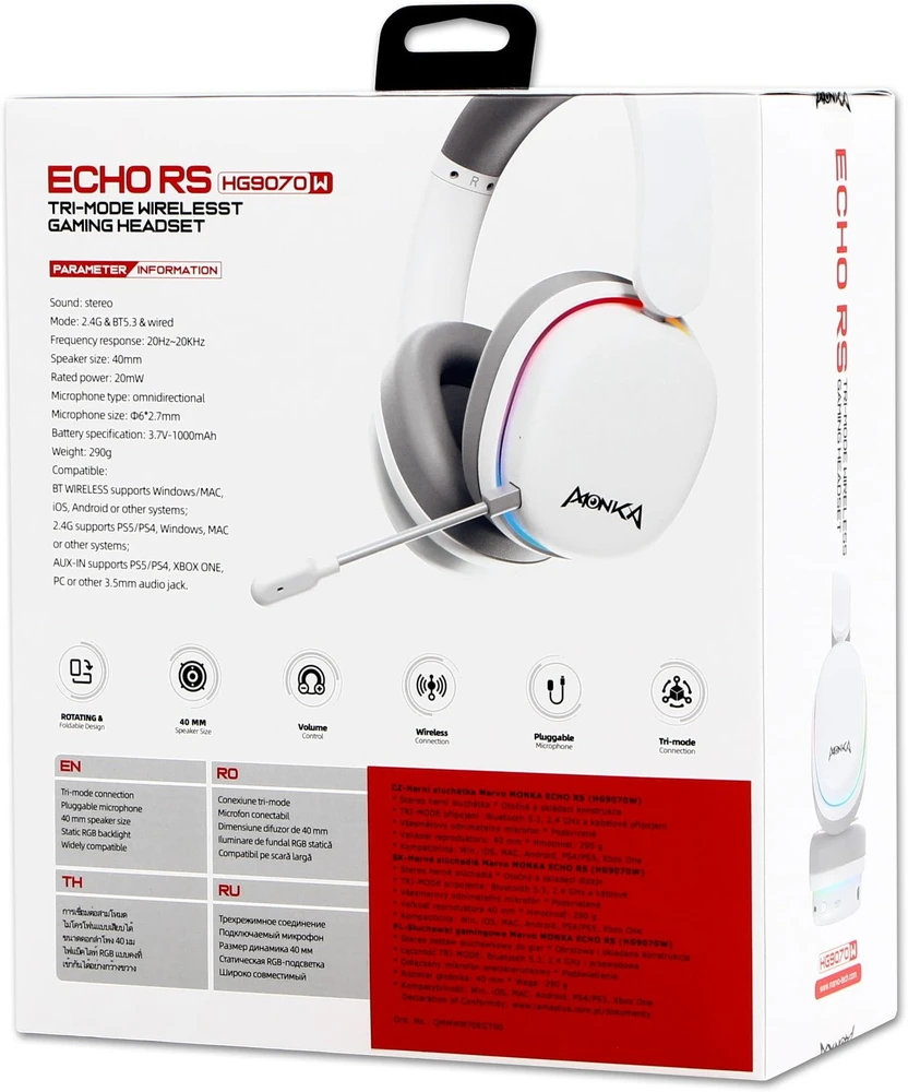 Marvo Monka Echo RS HG9070W belaidės ausinės su mikrofonu BT