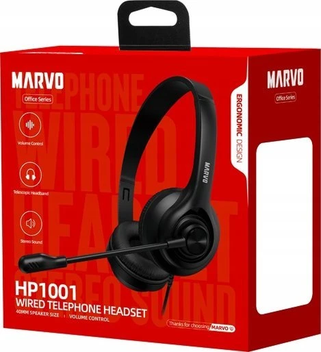 Marvo HP1001 ausinės su mikrofonu, przewodowa, juoda, 2 x 3.5 mm Jack