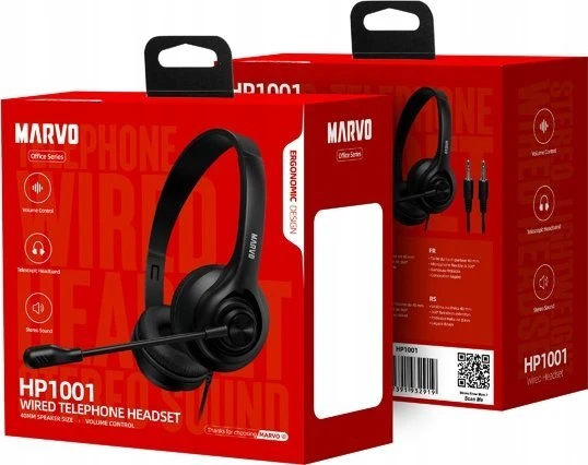 Marvo HP1001 ausinės su mikrofonu, przewodowa, juoda, 2 x 3.5 mm Jack