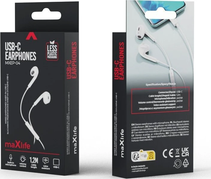 Maxlife laidinės ausinės MXEP-04 USB-C baltos