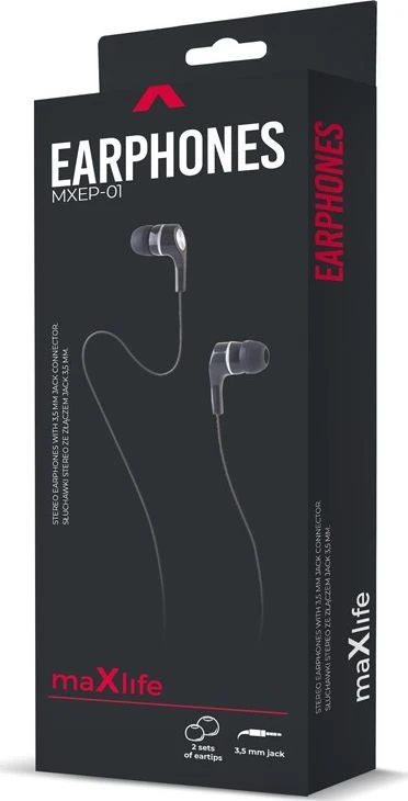 Maxlife laidinės ausinės MXEP-01 3,5mm jungtis, juodos