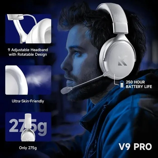 Bevielės Žaidimų Ausinės MCHOSE V9 PRO (Icy Baltas)