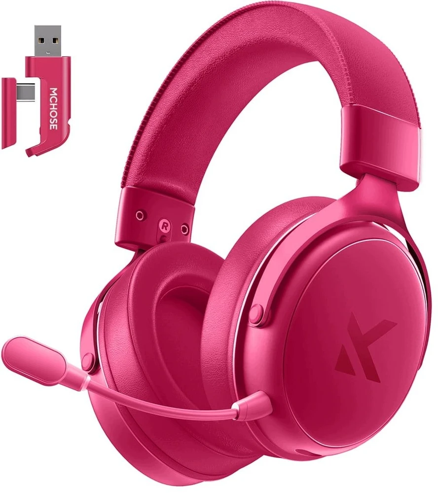 MCHOSE V9 Pro belaidės ausinės | 2.4G, BT, TYPE-C | Rose Raudona