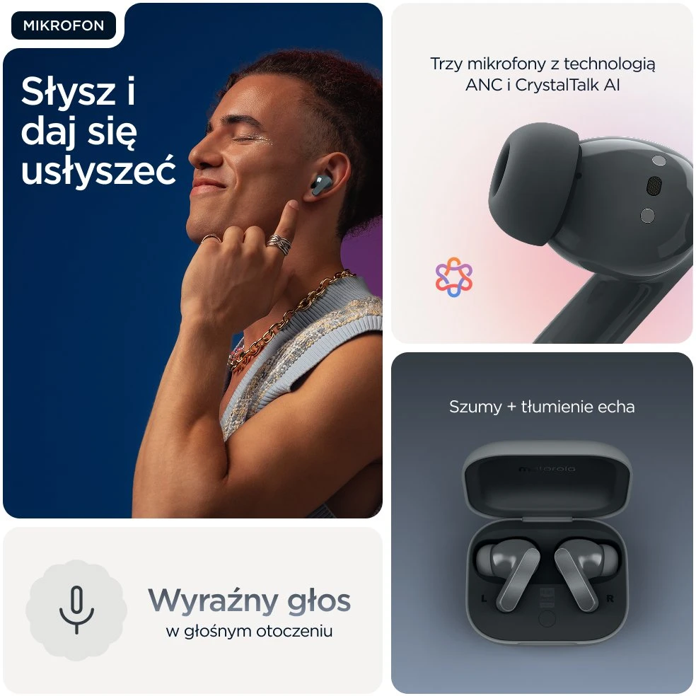 Motorola Moto Buds Bass Belaidės Ausinės Dark Shadow