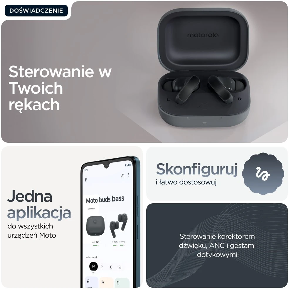 Motorola Moto Buds Bass Belaidės Ausinės Dark Shadow