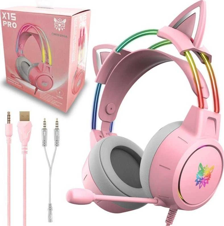 Žaidimų ausinės ONIKUMA X15Pro Rožinė Cat's Ears
