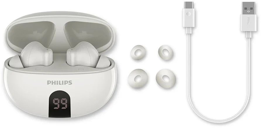 Tikros belaidės ausinės Philips, balta
