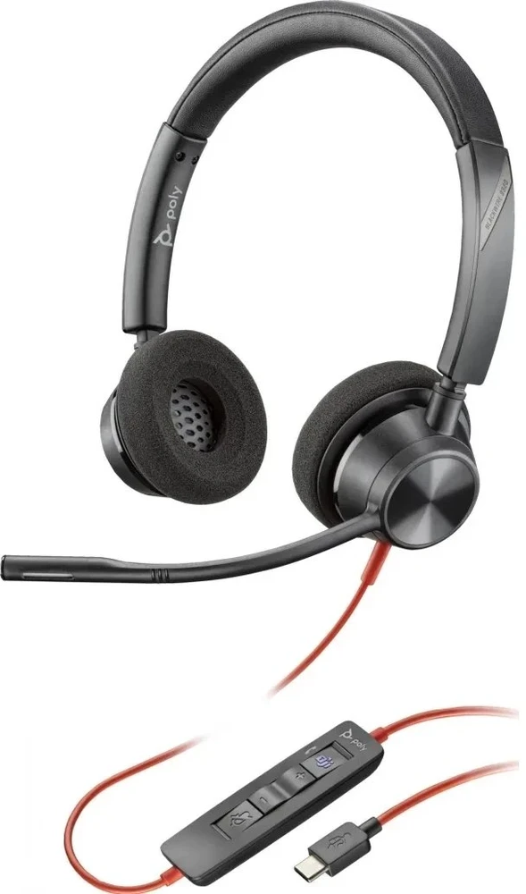 HP Poly Blackwire 3320 laidinės stereo ausinės su USB-C į USB-A adapteriu (8X219AA)