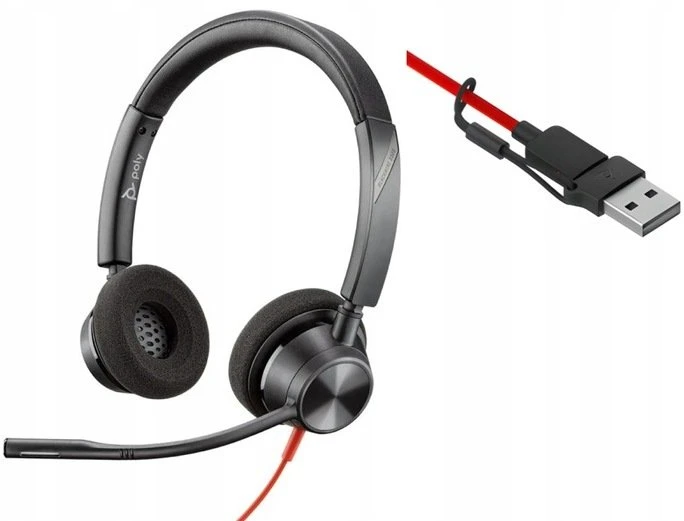HP Poly Blackwire 3320 laidinės stereo ausinės su USB-C į USB-A adapteriu (8X219AA)