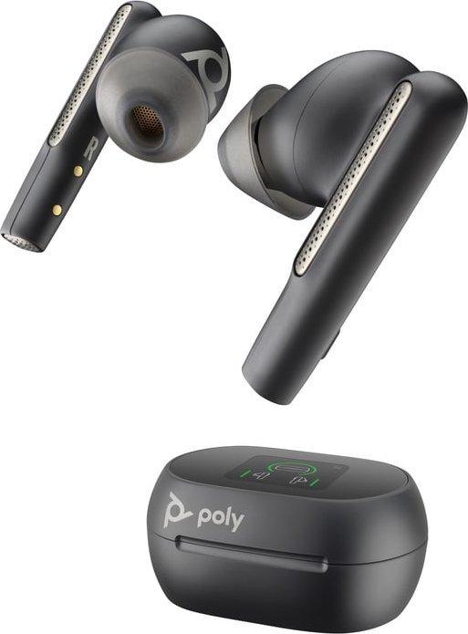 Ausinės „Plantronics“ POLY VOYAGER FREE 60+ UC SU LIETIKMUMO EKRANO ĮKROVIMO DĖKLĖS KOMANDOS USB-C BT700C Juodas