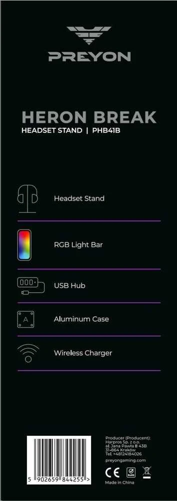 Ausinės PREYON Stovas ausinėms Heron Beak RGB, kroviklis, hub USB (PHB41B)