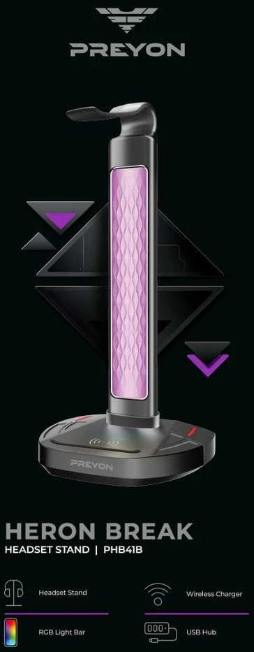 Ausinės PREYON Stovas ausinėms Heron Beak RGB, kroviklis, hub USB (PHB41B)