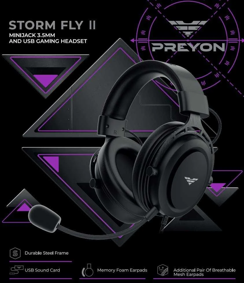 PREYON Storm Fly II ausinės su mikrofonu