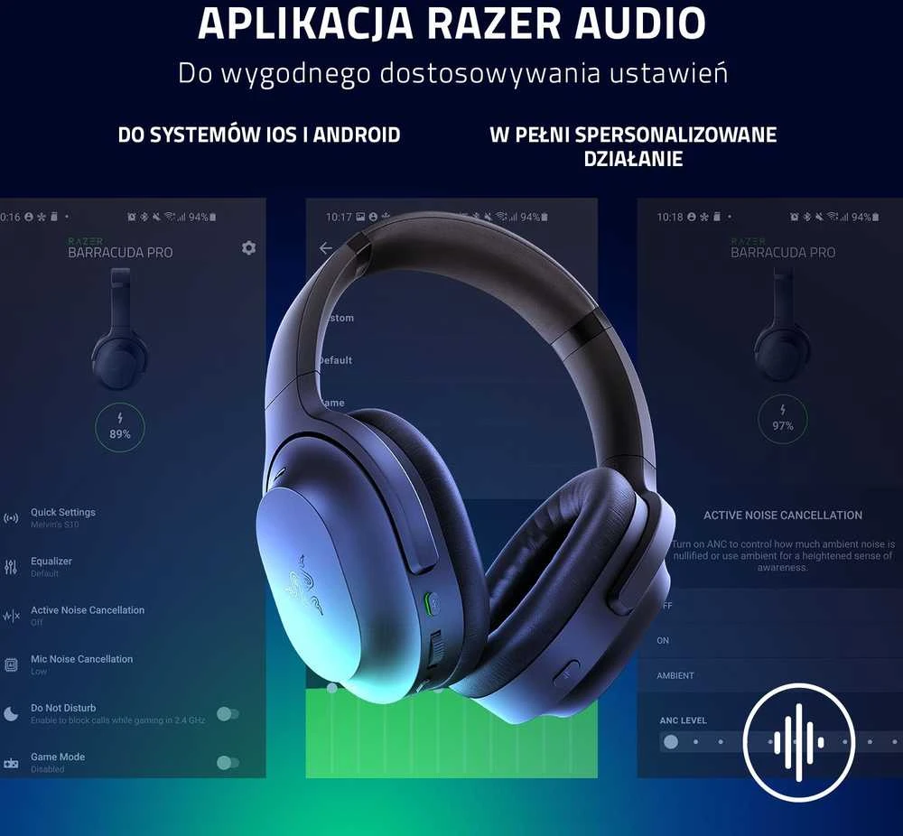 Razer | Ausinės Žaidimams | Barracuda Pro | Belaidės | Ant ausų uždedamos | Noise canceling | Belaidės
