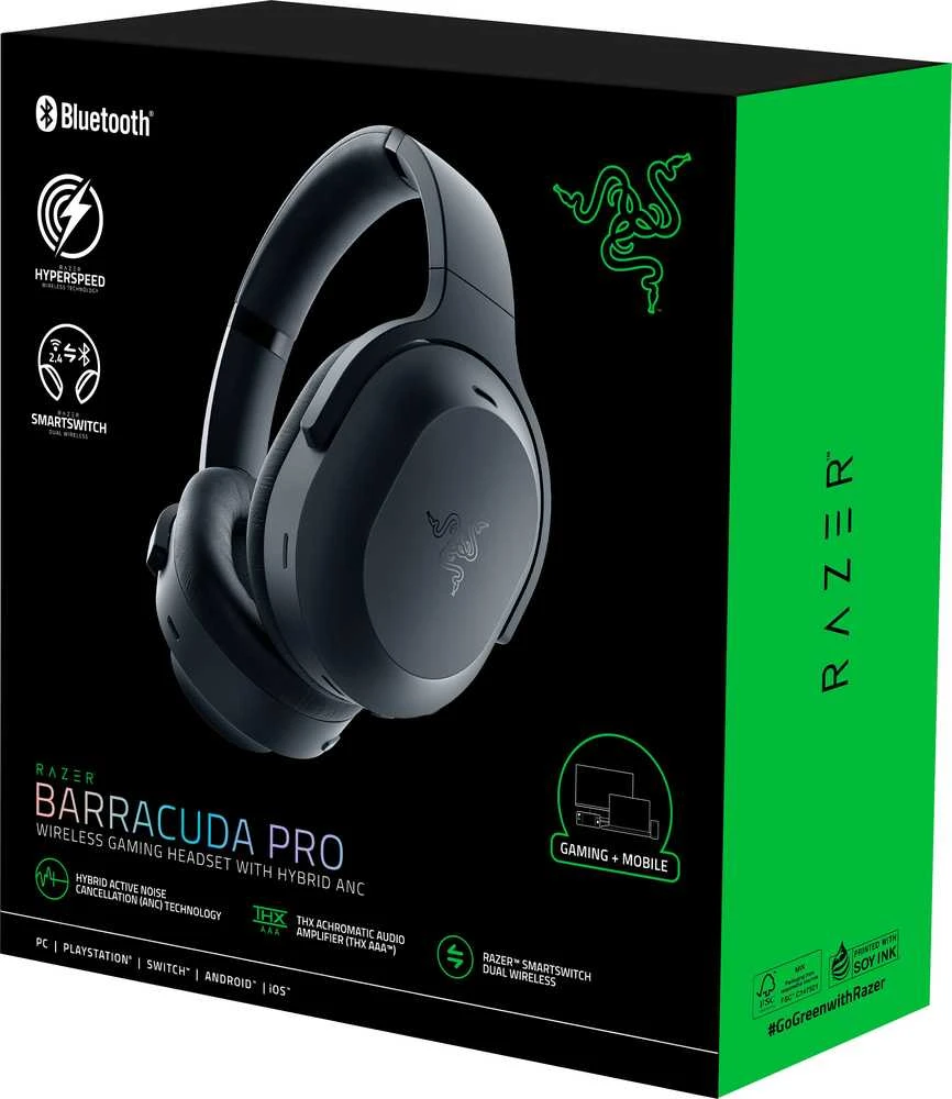 Razer | Ausinės Žaidimams | Barracuda Pro | Belaidės | Ant ausų uždedamos | Noise canceling | Belaidės