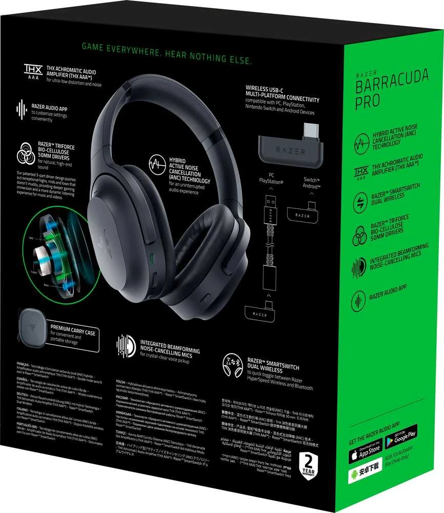 Razer | Ausinės Žaidimams | Barracuda Pro | Belaidės | Ant ausų uždedamos | Noise canceling | Belaidės