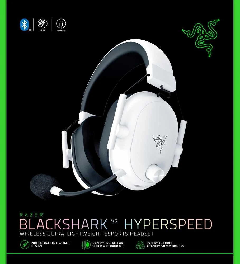 Razer Ausinės BlackShark V2 HyperSpeed, Baltos