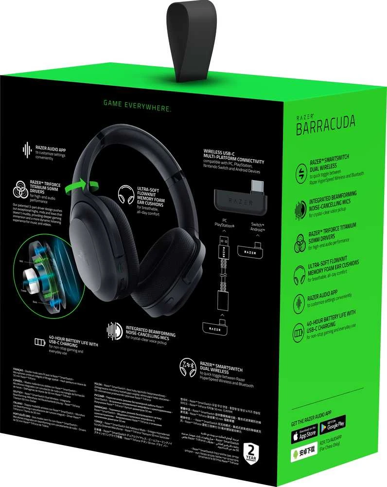 Razer | Ausinės Žaidimams | Barracuda | Belaidės | Ant ausų uždedamos | Belaidės