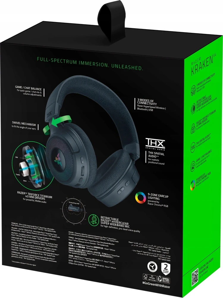 Razer Ausinės Žaidimams | Kraken V4 | Belaidės/su laidu | Over-Ear | Mikrofonas | Juodas