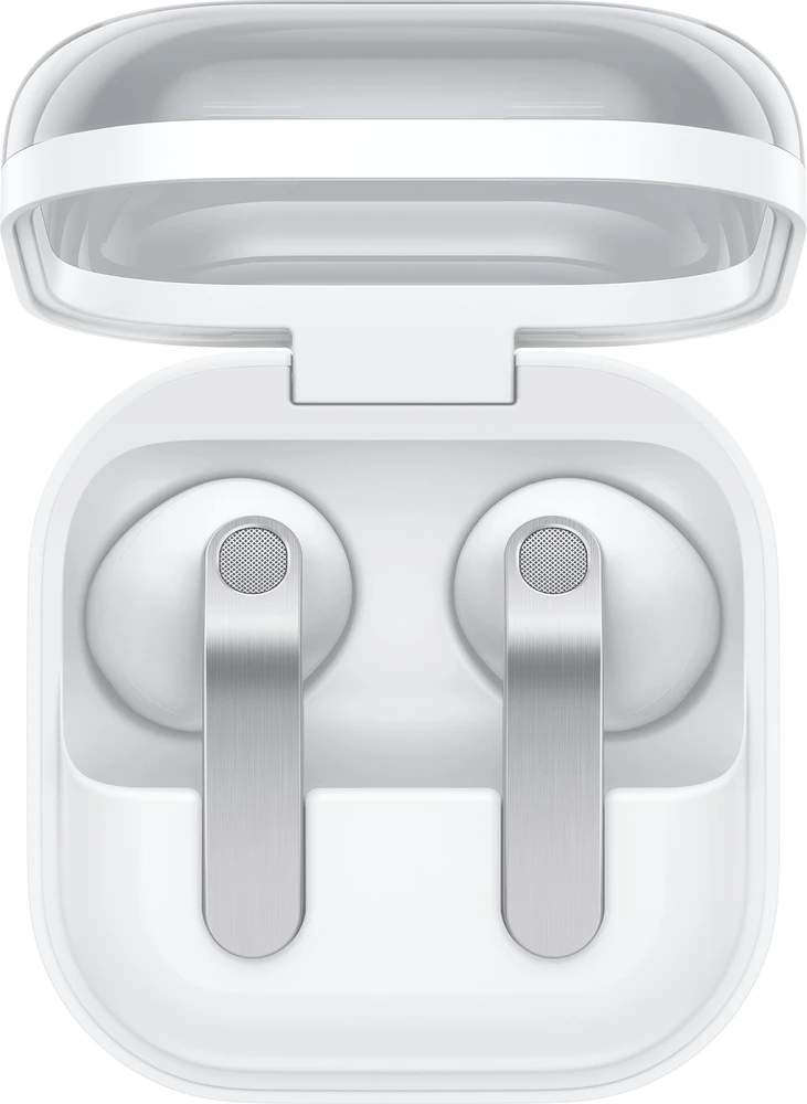 Ausinės Samsung „Galaxy Buds4 SM-R540“, baltos spalvos adaptyvus ANC, iki 6 valandų atkūrimo laikas, aiškus garsas su pastebimu gyliu dėl 11 mm garsiakalbių
