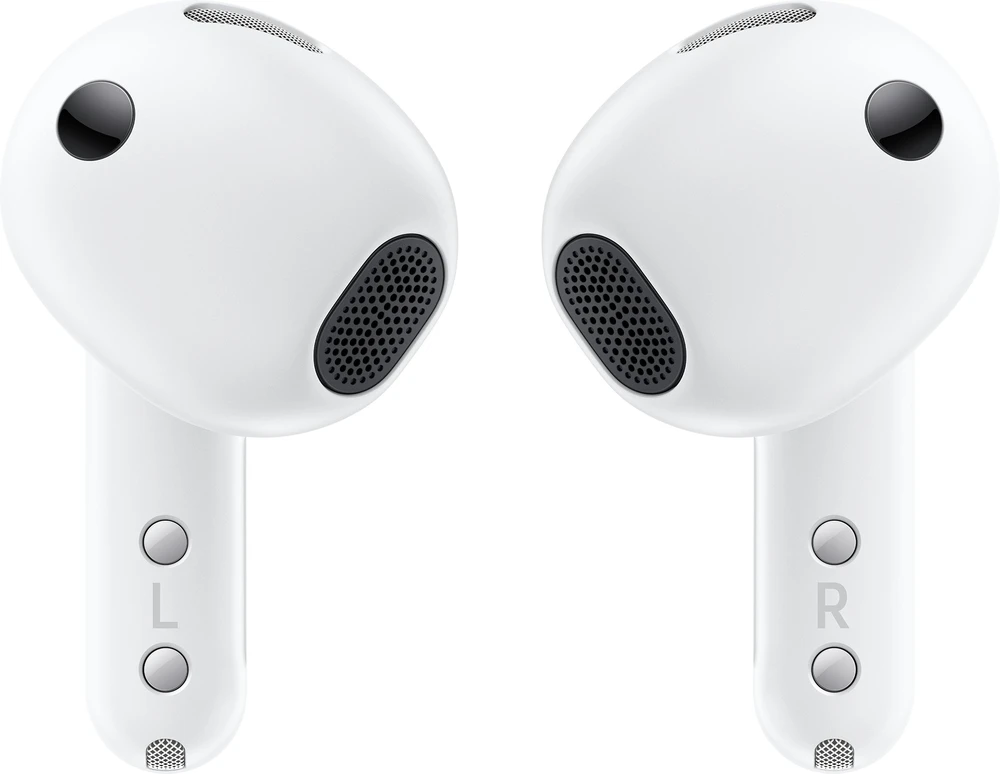 Ausinės Samsung „Galaxy Buds4 SM-R540“, baltos spalvos adaptyvus ANC, iki 6 valandų atkūrimo laikas, aiškus garsas su pastebimu gyliu dėl 11 mm garsiakalbių