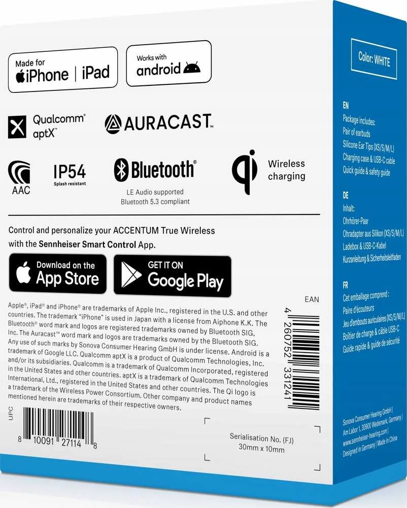 Ausinės Sennheiser Accentum True Belaidės In-Ear Earbuds Baltas EU