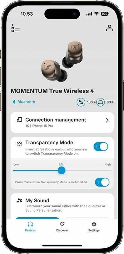 Sennheiser Momentum 4 TWS ausinės, Sidabrinės spalvos