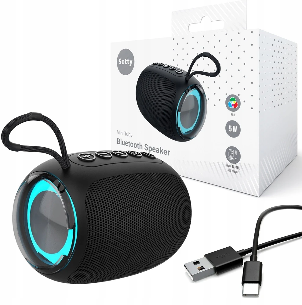 Ausinės TelForceone Setty garsiakalbis mini tube RGB GB-800 juodos spalvos