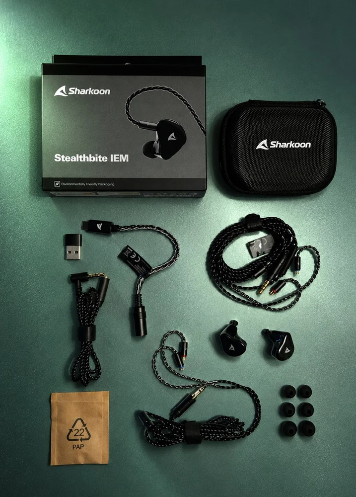 Sharkoon IN-Ear ausinės Stealthbite DAC, USB A/C, 3,5 mm priedai