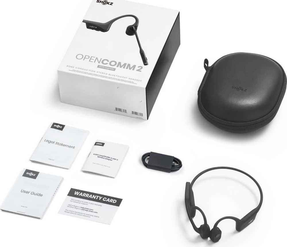 SHOKZ OpenComm2 2025 Atnaujinimas Belaidės Bluetooth Bone Conduction Vaizdo konferencijos Ausinės su USB-C įkrovimo prievadu | 16 val. pokalbio laikas, 29 m Belaidės diapazonas, 1 val. įkrovimo laikas | Komplekte Triukšmą slopinantis Boom Mic, Juodas