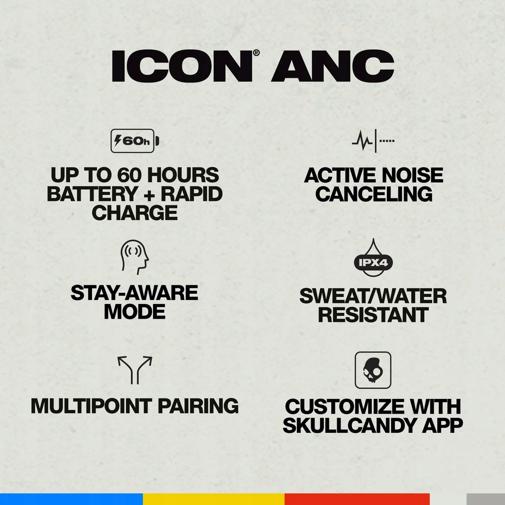 Ausinės Skullcandy Icon ANC Laisvų rankų įranga Vielinis ir Bevielis Su lankeliu Skambučiai / muzika C tipo USB Bluetooth Balta