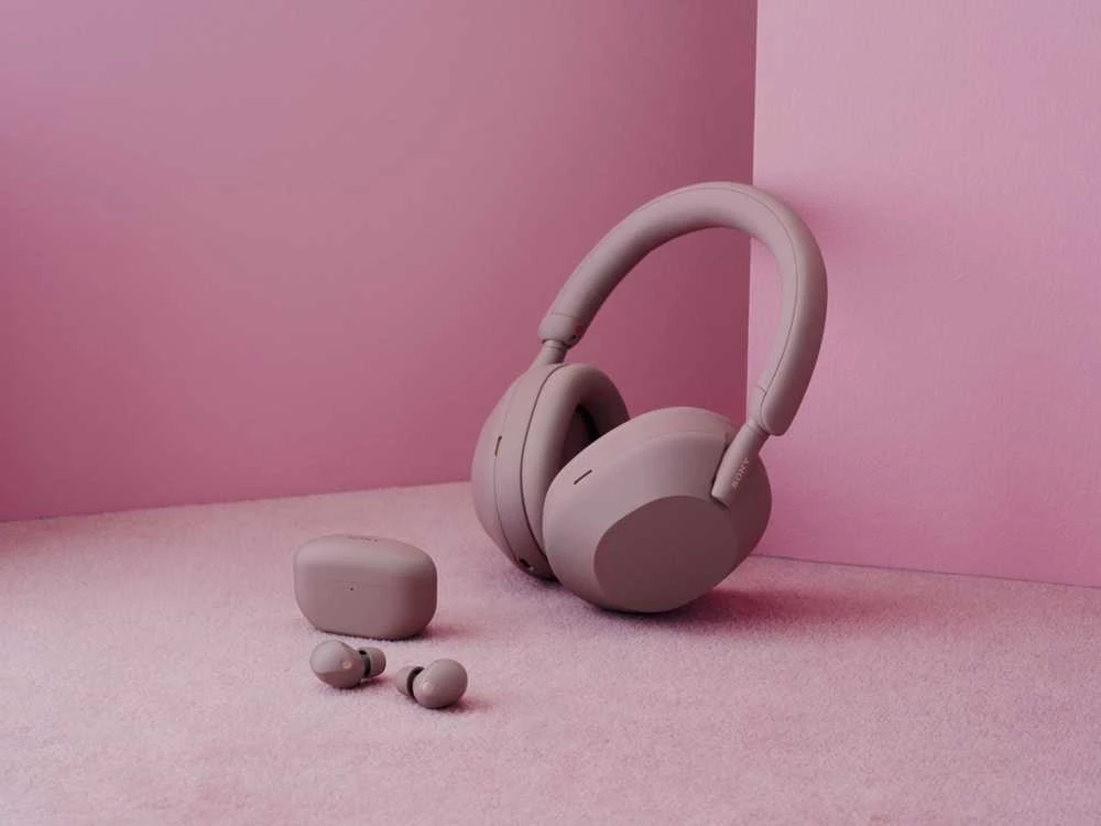Belaidės ausinės Sony WH-1000XM5 su triukšmo slopinimo technologija, Rožinės