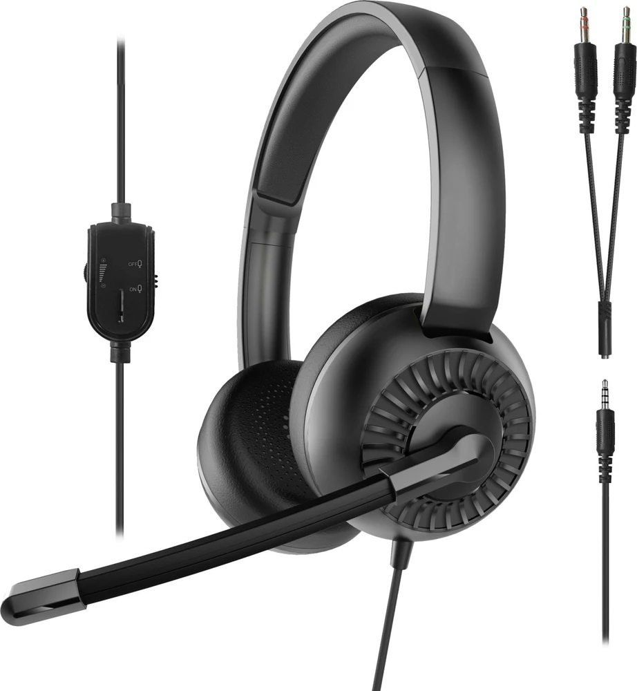 „Speedlink Metis“ stereo ausinės, 3,5 mm lizdas su Y formos adapteriu, juodos