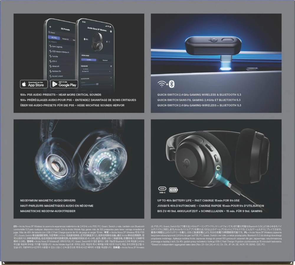 Steelseries Arctis Nova 3P belaidės žaidimų ausinės (juodos)