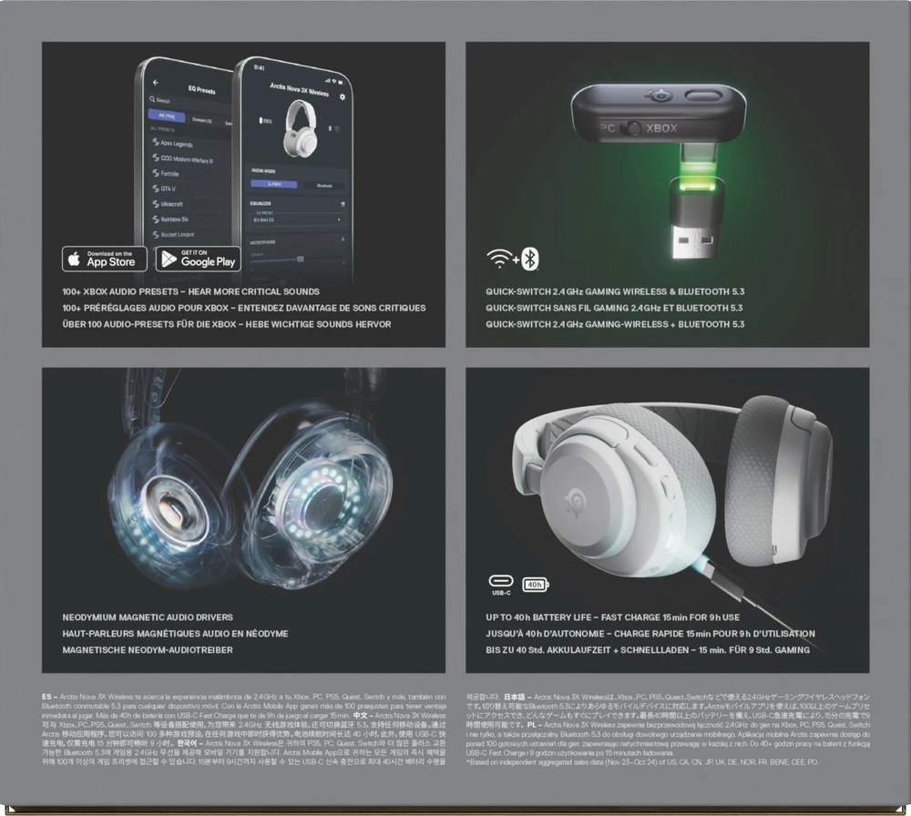 Steelseries Arctis Nova 3X belaidės žaidimų ausinės (balta)