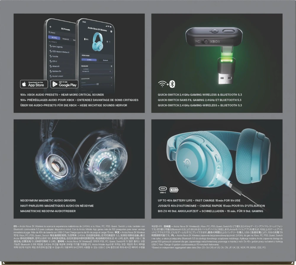 SteelSeries Ausinės Žaidimams | Arctis Nova 3XW | Bluetooth | Over-Ear | Mikrofonas | Noise canceling | Belaidės | Aqua