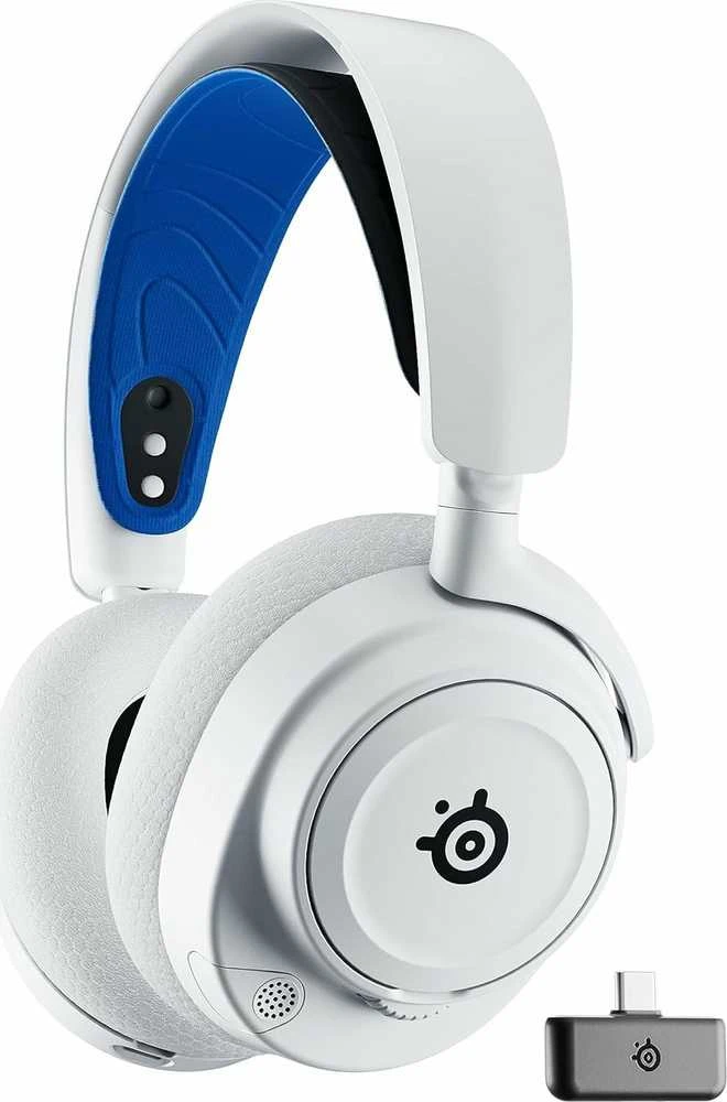 Belaidės ausinės su mikrofonu SteelSeries Arctis Nova 7P Over-Ear, Baltos/Mėlynos spalvos