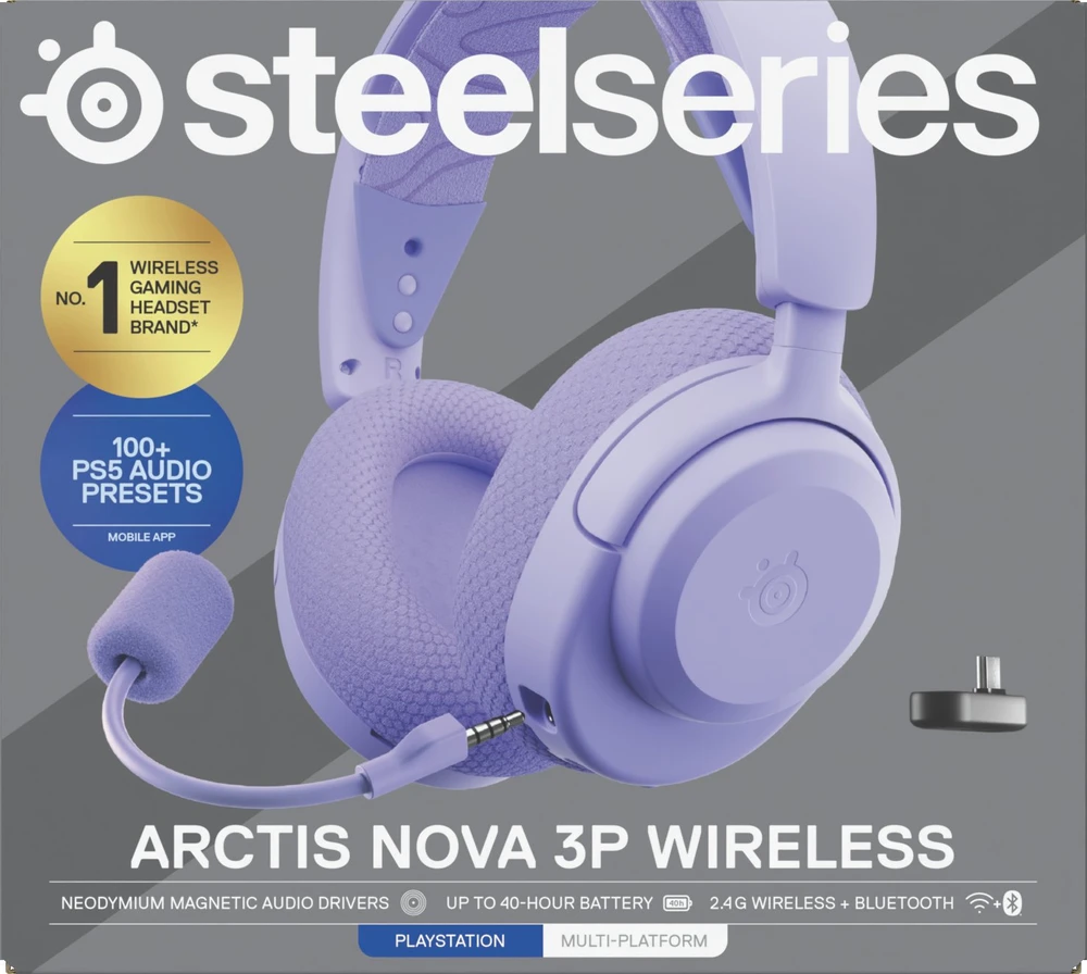 SteelSeries Ausinės Žaidimams | Arctis Nova 3PW | Bluetooth | Over-Ear | Mikrofonas | Noise canceling | Belaidės | Lavender
